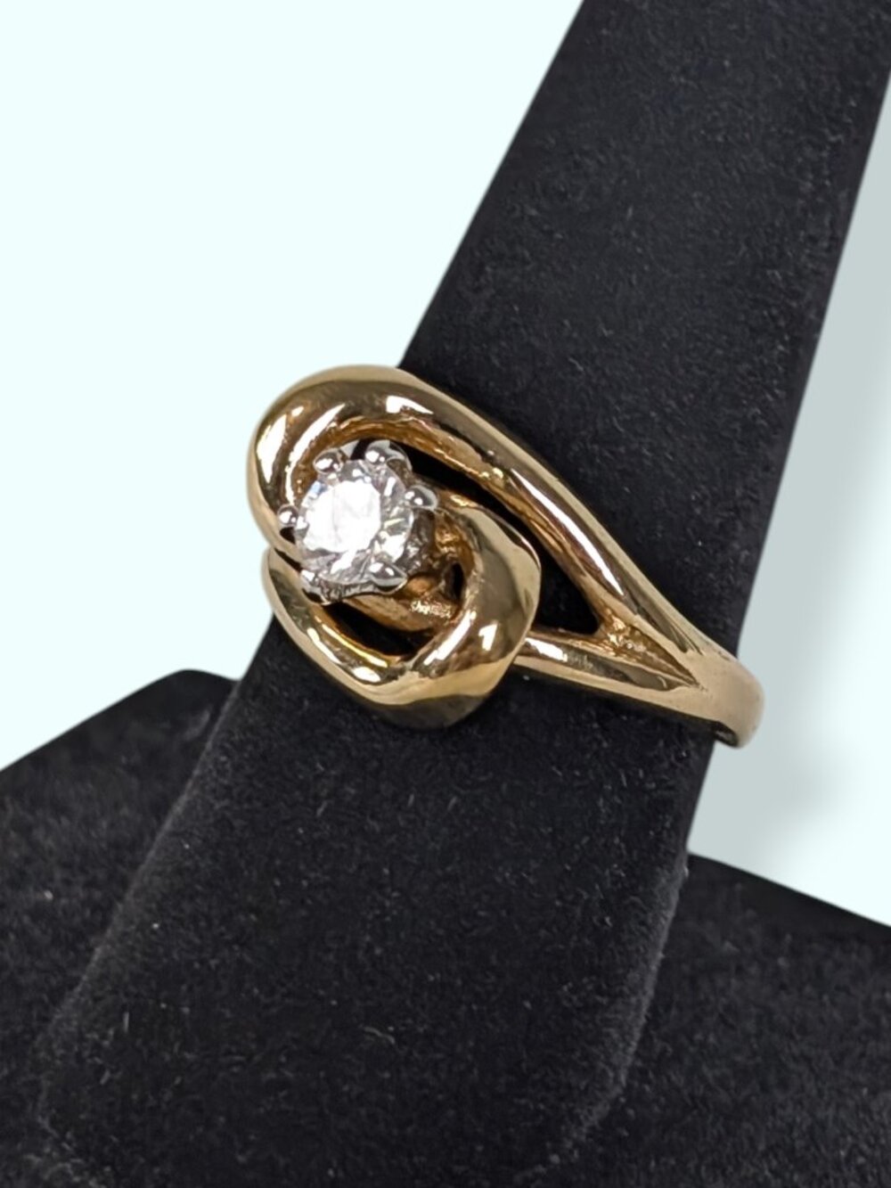 Vintage 18KHGE Double Loop Solitary Stone Ring - Picture 2 of 7